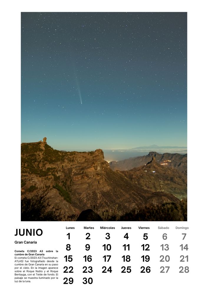 Junio de 2026 del calendario de Iván Cárdenes Muñoz: Cometa C/2023 A3 sobre la cumbre, Gran Canaria