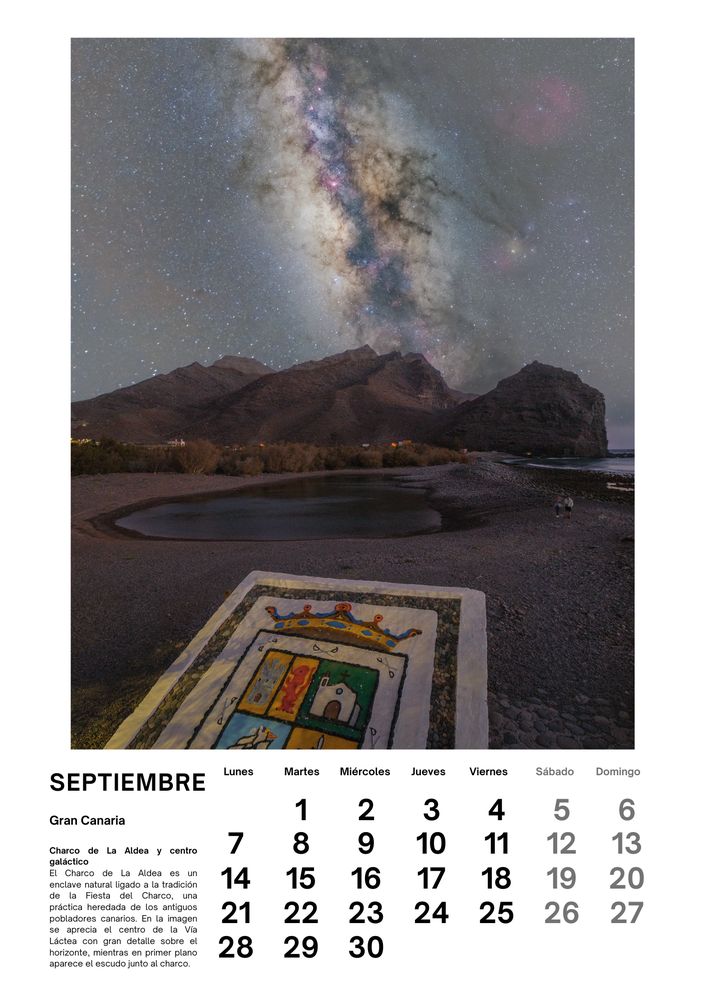 Septiembre de 2026 del calendario de Iván Cárdenes Muñoz: Charco de La Aldea y centro galáctico, Gran Canaria