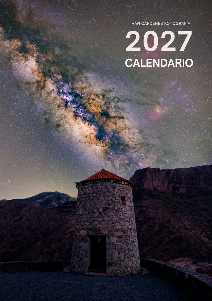 Portada del calendario 2027 de Iván Cárdenes Muñoz, astrofotografía de paisaje de Canarias