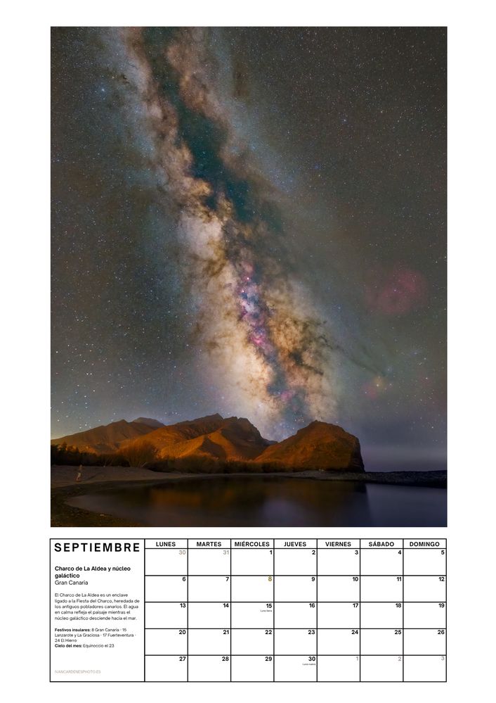 Septiembre de 2027 del calendario de Iván Cárdenes Muñoz: el Charco de La Aldea y el núcleo galáctico, Gran Canaria