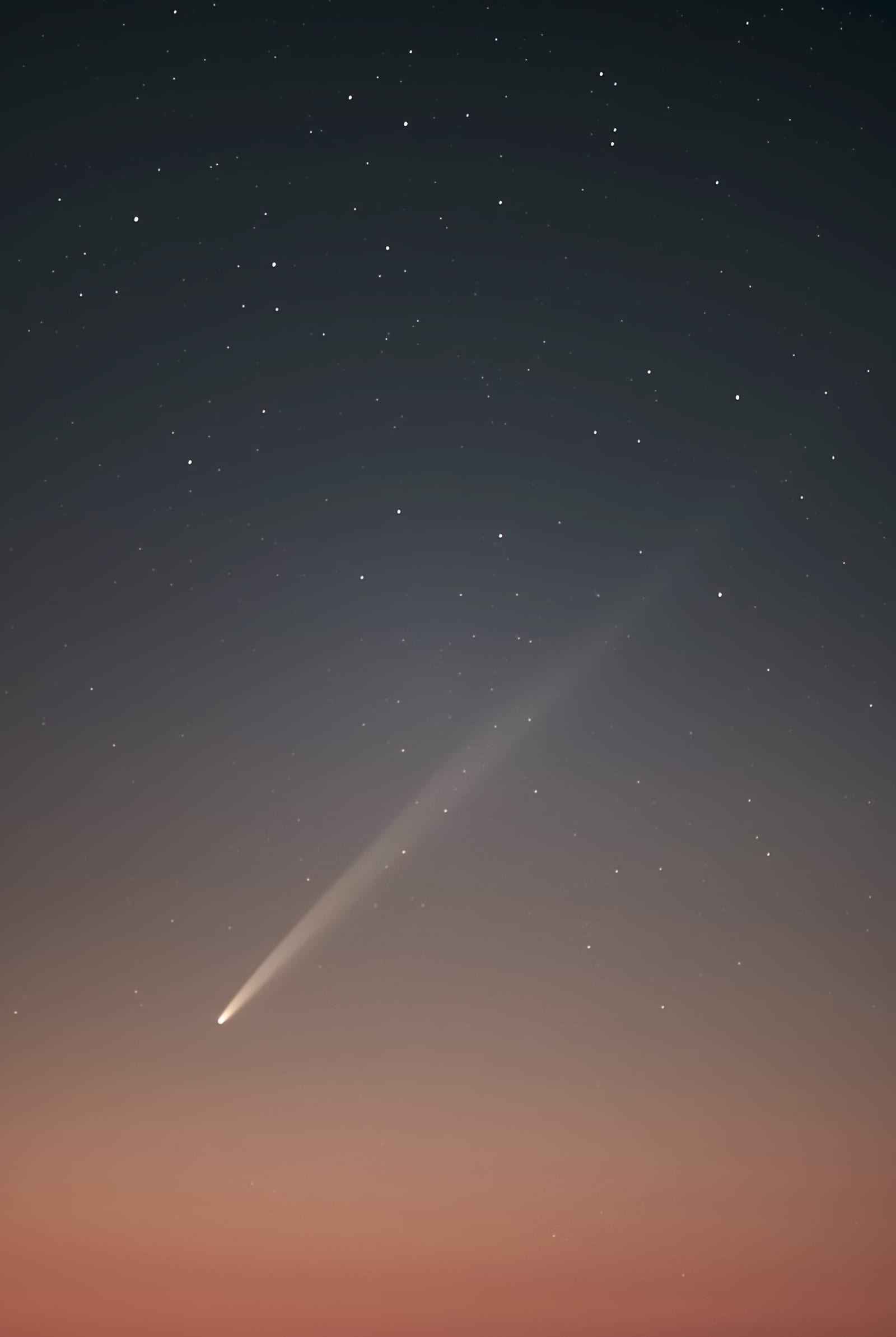 Cometa con su cola sobre el crepúsculo