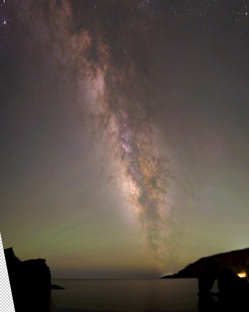 La misma panorámica del Roque de la Bonanza con las estrellas vaciadas y el polvo de la Vía Láctea trabajado en Photoshop